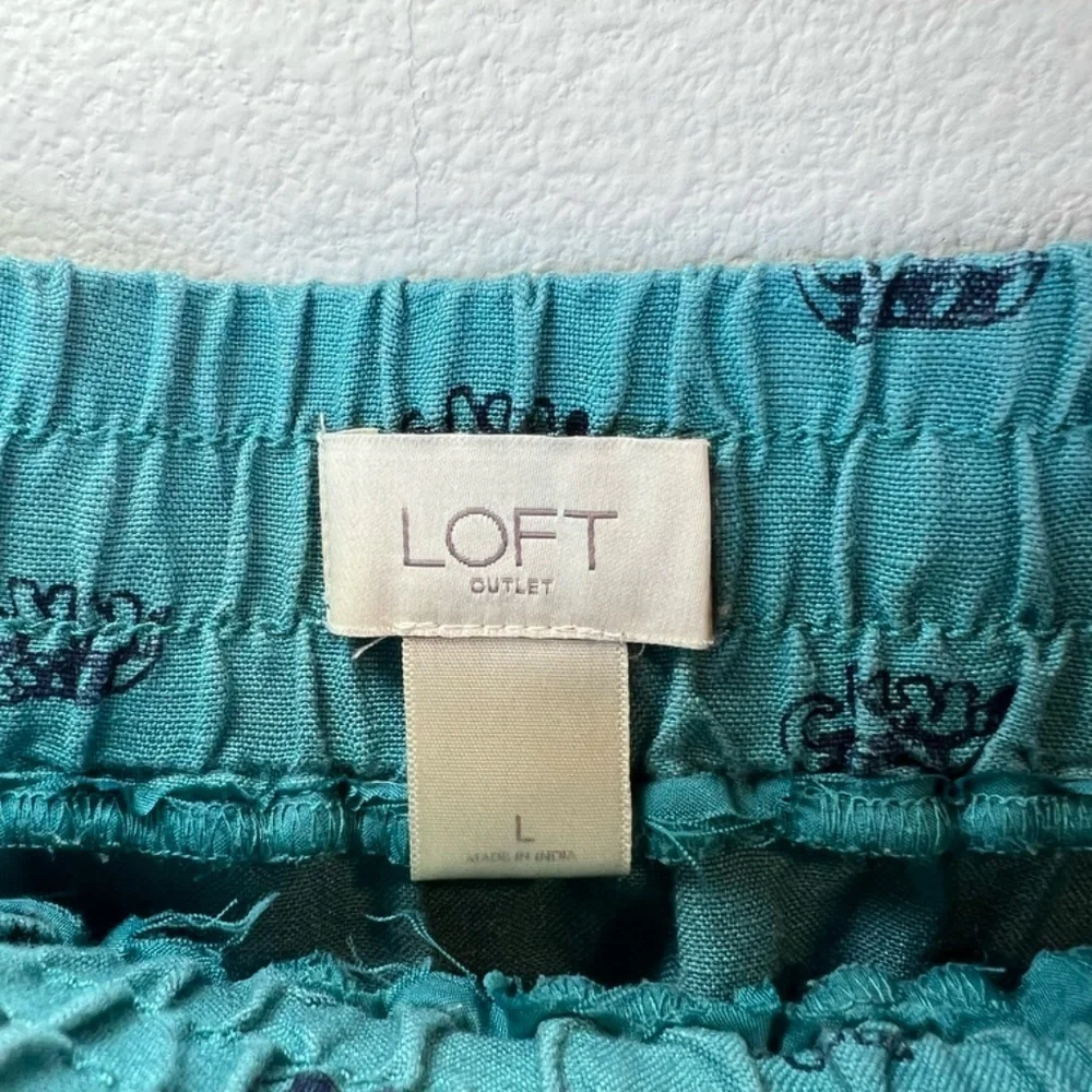Loft Outlet Linen Blend Mini Skirt Teal Elephant Print Pockets Womens Size Large